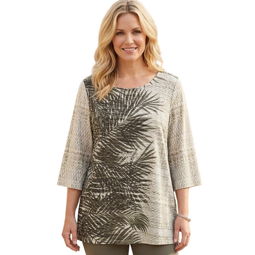 Bob Mackie South Seas Top Womens Size 2X Palm Branch Aloha Hawaiian Wearable Art